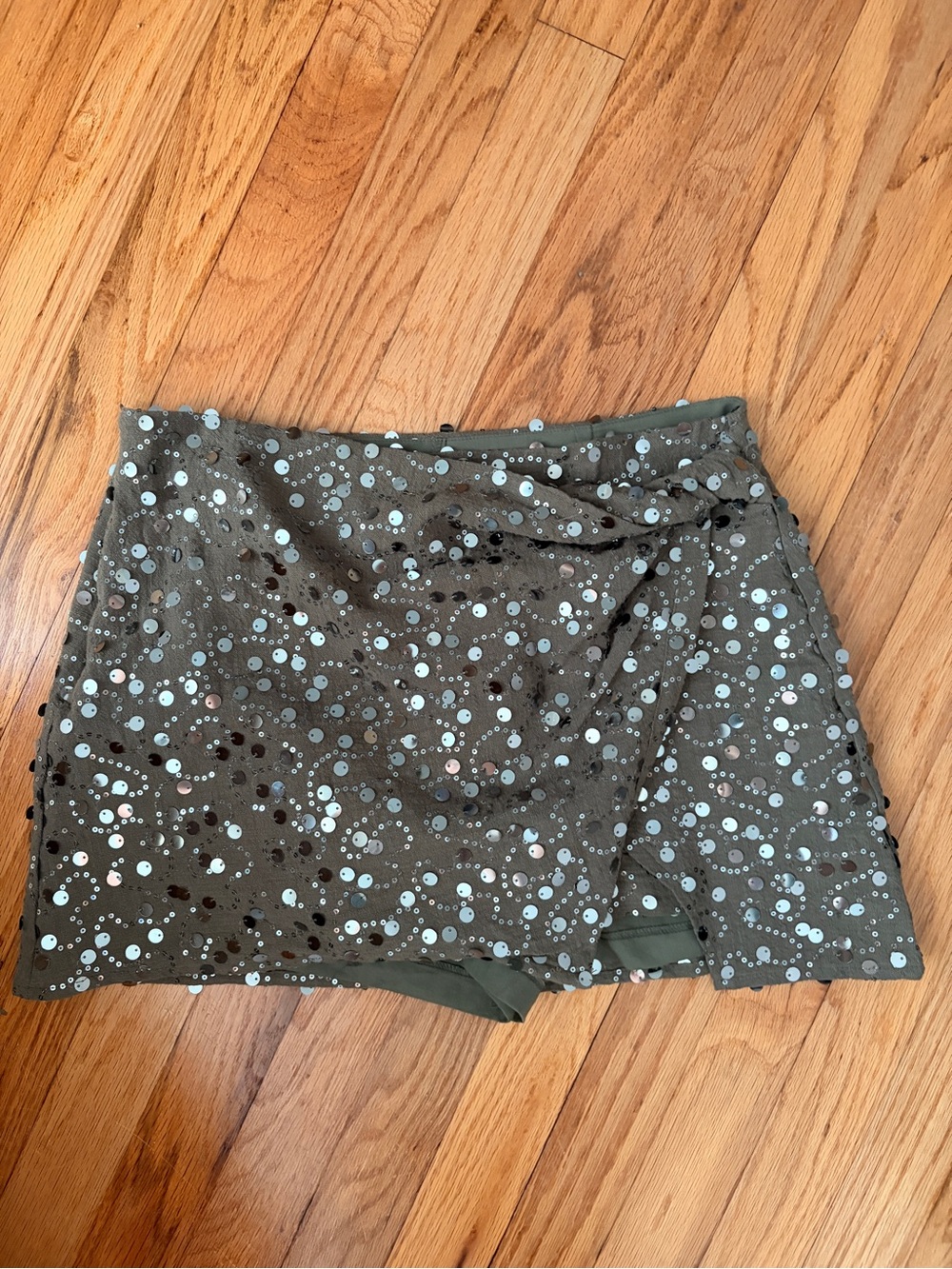 Zara Olive Sequin Wrap Skort Small